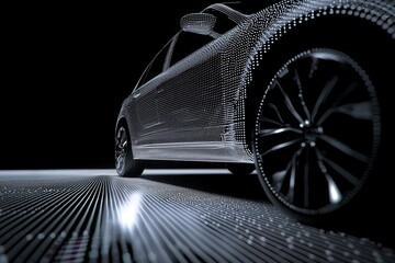 Leinwandbilder - HUD-style stock (AI) and futuristic cyberspace car technology concept. AI-based stock-based car infographic UI.
