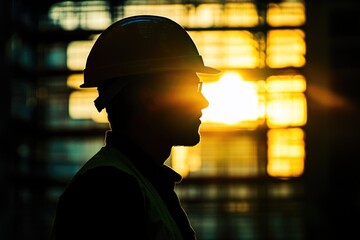 Poster - Silhouette of a Construction Worker Against a Sunset