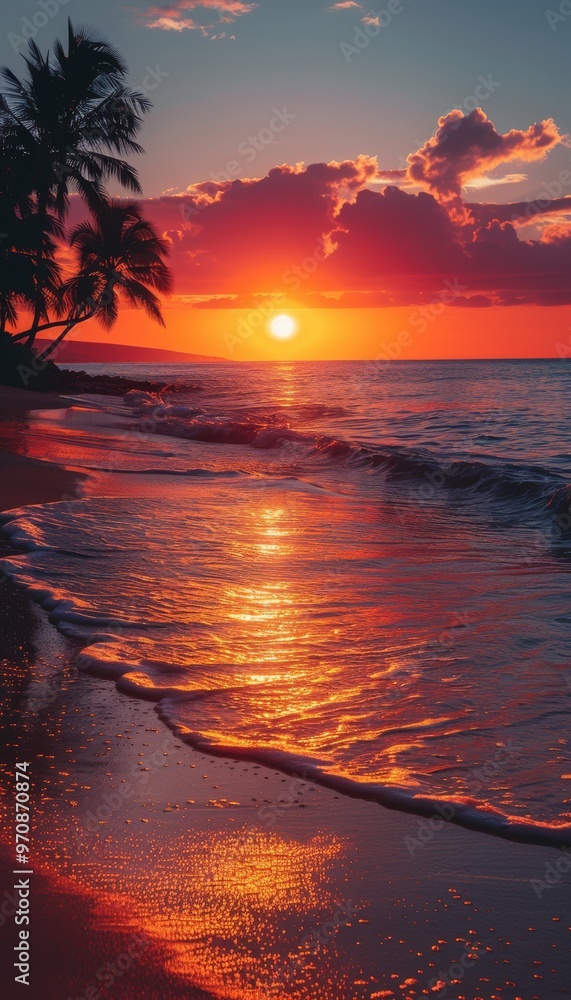 Sharp Sunset Ultra-sharp photo of a serene beach sunset with vibrant orange and pink ...