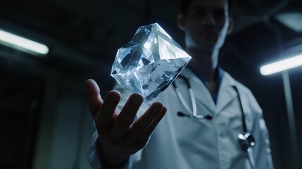 Fototapete - Doctor hand with stethoscope and Ui icon medical in hospital concept with medical technology network. Stock.