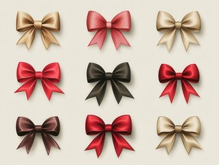 elegant bow icons set various styles and colors on neutral background