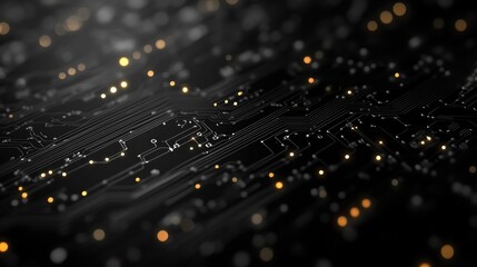 Abstract background of a circuit board with glowing lights.