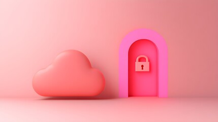 Canvas Print - Pink Cloud & Locked Door Abstract 3D Render