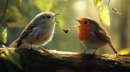 Wall Mural - Two Birds Sharing a Moment on a Branch