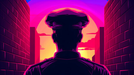 Sticker - Vector Illustration Police Officer Patrolling