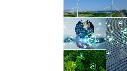 Aufkleber - Collage of various environmental images and technologies concept. Wipe transition from white background.