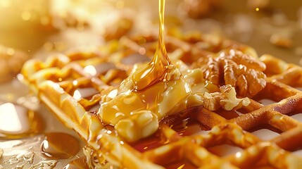 A close up of a waffle with melted cheese on it 