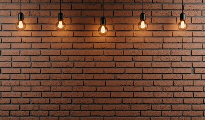 A stylish arrangement of hanging light bulbs against a rustic brick wall, creating a warm and inviting atmosphere.