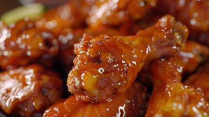 Sticker - A close up of chicken wings being dipped in bar