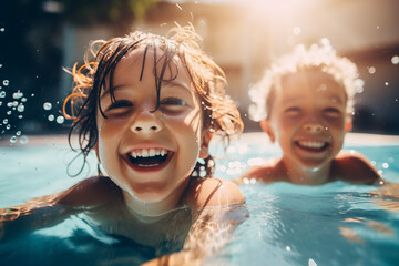 People resting by the poolside swimming in crystal clear turquoise water rich resort summer vacation Generative AI picture