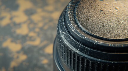 Wall Mural - Close-up of a textured camera lens with a blurred background.