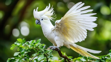 Poster - White Cockatoo Perched on a Branch with Wings Spread