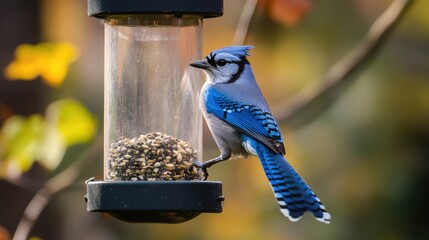 Wall Mural - Blue Jay Perched on a Bird Feeder