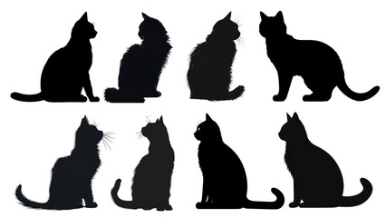 Wall Mural - png silhouette sitting cat set, transparent background