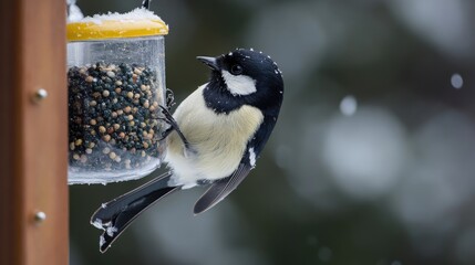 Sticker - Black-Capped Chickadee Eating Seeds