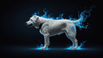 Sticker - White Dog in Blue Flames