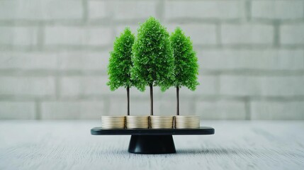 A stylish arrangement of miniature green trees in pots, perfect for adding a touch of nature to any indoor space.