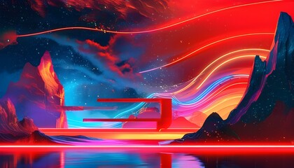 Vibrant neon dreamscape bursting with colors and light, an abstract futuristic background infused with bright red tones for dynamic design and web creations