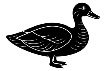 Poster - Hand drawn duck in a minimal linocut style. 4k silhouette black color vector art illustration