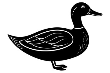 Wall Mural - Hand drawn duck in a minimal linocut style. 4k silhouette black color vector art illustration