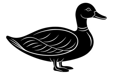 Wall Mural - Hand drawn duck in a minimal linocut style. 4k silhouette black color vector art illustration