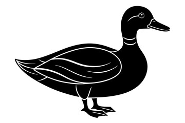 Wall Mural - Hand drawn duck in a minimal linocut style. 4k silhouette black color vector art illustration