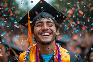 man celebrate graduation ceremony, students and education for International Students' Day Celebration