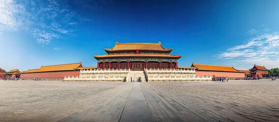 Panoramic view of the Forbidden City in Beijing, showcasing historic architecture.