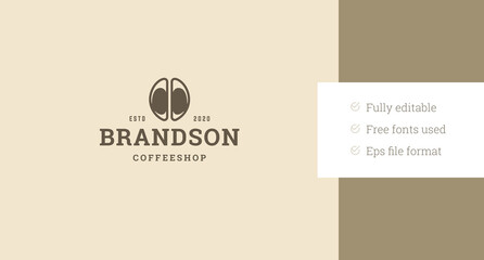 Coffeeshop morning fragrance caffeine drink retro logo design template vector flat illustration. Coffee bean natural aroma hot breakfast beverage old style minimalist logotype