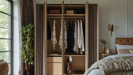 Wall Mural - Blouse hanging on a wardrobe door in a stylish bedroom