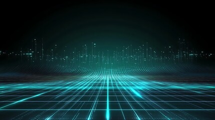 A futuristic digital landscape showcasing a grid pattern with glowing lines, ideal for technology and innovation themes.