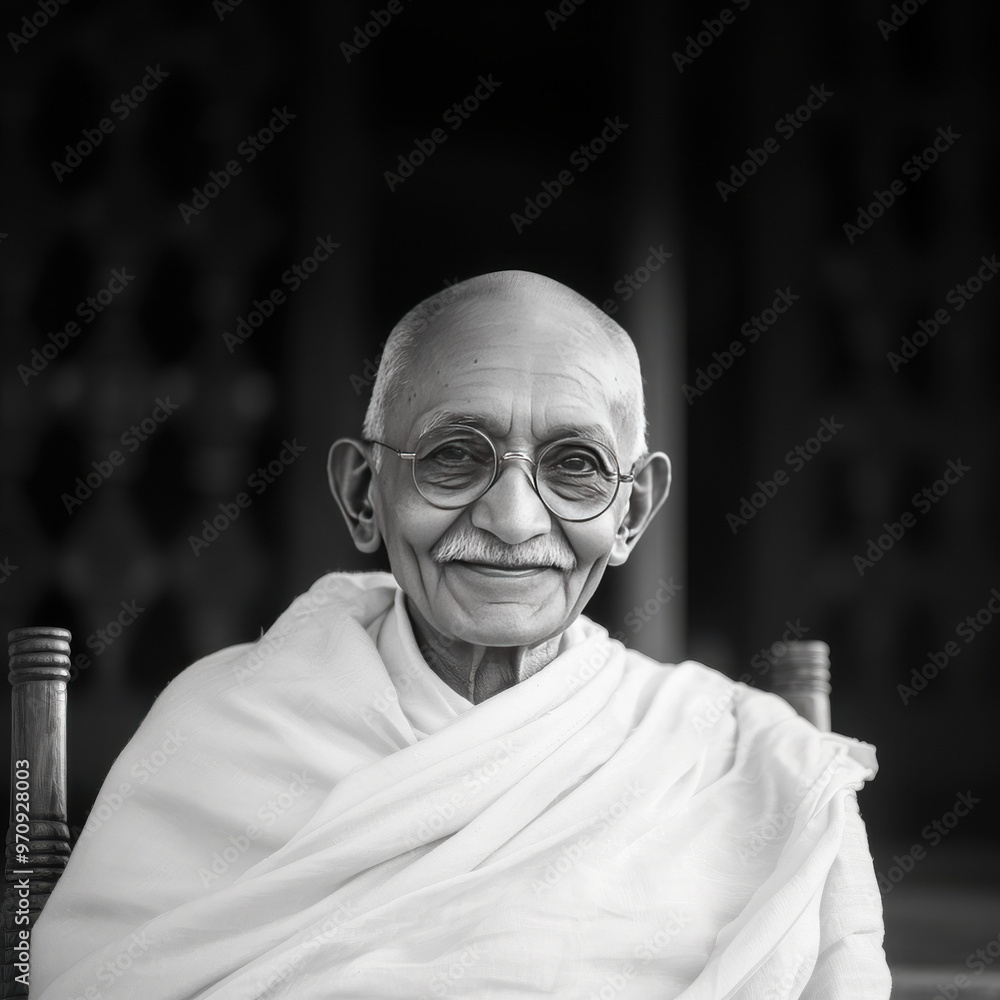 Serene portrait of Mahatma Gandhi, Father of the Nation, symbol of non ...