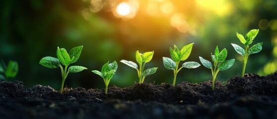 Wall Mural - Young Green Plants Growing in Soil with Sunlight