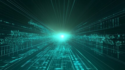 A vibrant digital background showcasing an array of glowing lines and data, representing technology and futuristic concepts.