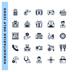 Sticker - 25 Humanitarian Help Lineal Fill icons pack. vector illustration.