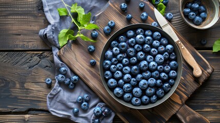 Fresh blueberry fruit in plate on table