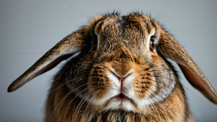 Wall Mural - Rabbit closeup showing soft fur and twitching nose with plain background