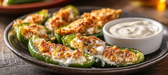 Wall Mural - A plate of spicy jalapeño poppers with a side of ranch dressing 