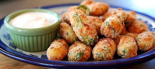 Wall Mural - A plate of spicy jalapeño poppers with a side of ranch dressing 