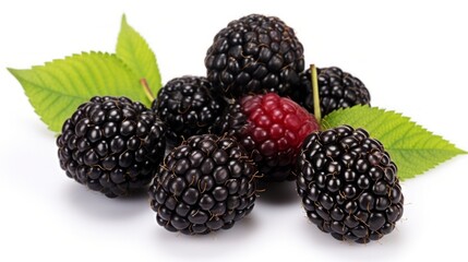 Black raspberries on light white background close up. Neural network ai generated art