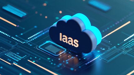 Wall Mural - A 3D illustration of IaaS cloud computing concept, showcasing the integration of technology and digital infrastructure.