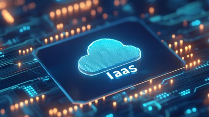 Wall Mural - High-tech digital background featuring a cloud icon representing IaaS technology on a circuit board.