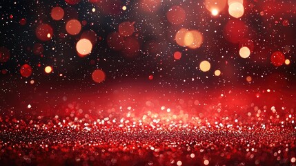 Wall Mural - Red christmas glitter background with stars. Festive glowing blurred texture.