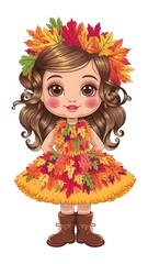 Canvas Print - girl in a dress made of autumn leaves