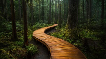 Canvas Print - Wooden Pathway Through Lush Forest