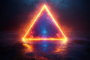 Wall Mural - glowing triangle on a reflective surface