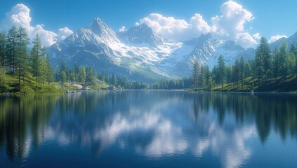 Wall Mural - Serene Mountain Lake Reflection