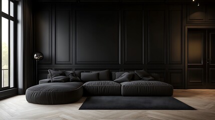 Poster - Black and White Interior Design with a Sectional Sofa