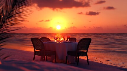 Wall Mural - Romantic Sunset Dinner on the Beach