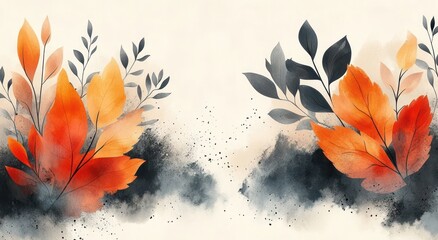 Wall Mural - Watercolor Autumn Leaves Illustration